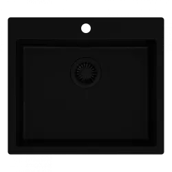 Chiuveta incastrabila Quadri Sheffield din granit negru, dimensiuni 57x50cm, cu orificiu pentru robinet si dop negru 1208956076.