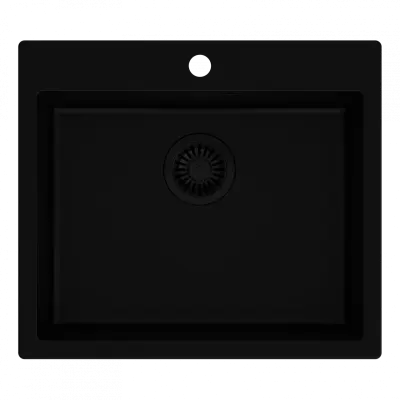 Chiuveta incastrabila Quadri Sheffield din granit negru, dimensiuni 57x50cm, cu orificiu pentru robinet si dop negru 1208956076.