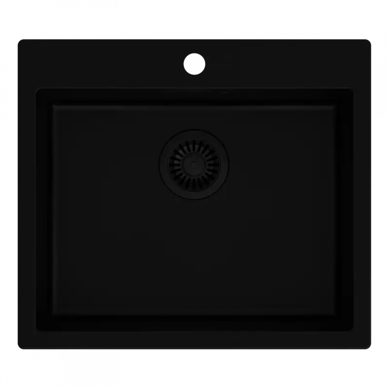 Chiuveta incastrabila Quadri Sheffield din granit negru, dimensiuni 57x50cm, cu orificiu pentru robinet si dop negru 1208956076.