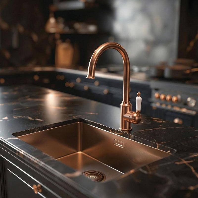 Quadri Workshop classic nostalgic copper PVD kitchen faucet with ceramic handle 1208956101