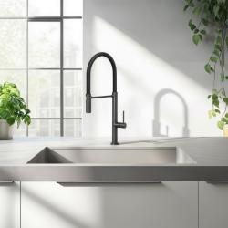 Quadri Brighton  Baterie de bucătărie Gun metal cu duză flexibilă neagră 1208956104