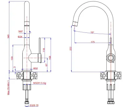 Quadri Stamford Baterie de bucătărie  auriu cu duză rotundă pivotantă 1208956114