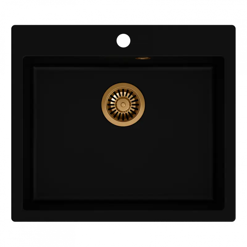 Quadri Sheffield chiuvetă integrată în blat din granit negru, 57x50 cm, cu spațiu pentru robinet și dop de cupru 1208956115.