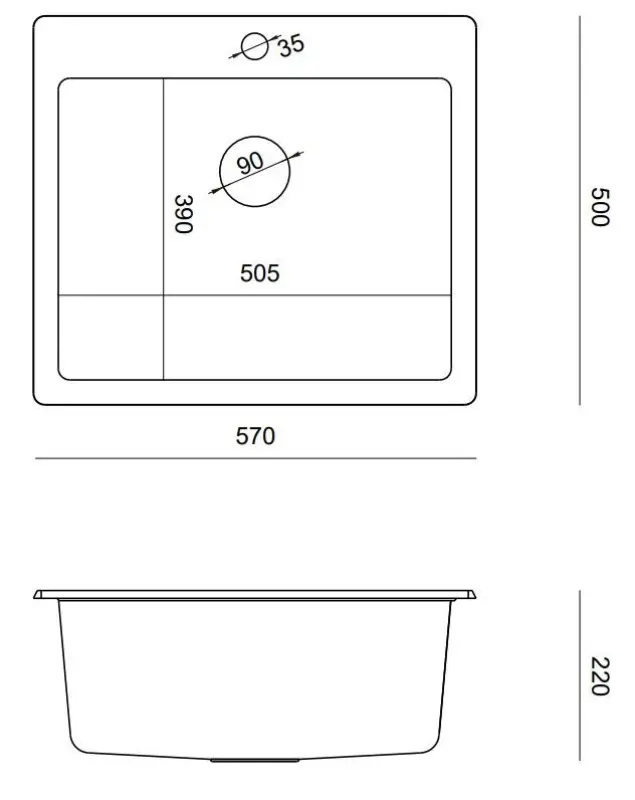 Quadri Sheffield chiuvetă integrată în blat din granit negru, 57x50 cm, cu spațiu pentru robinet și dop de cupru 1208956115.