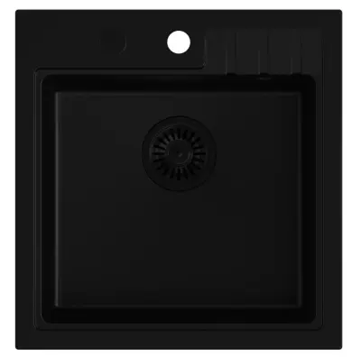 Cardiganul Quadri cu chiuvetă incorporabilă din granit negru, dimensiuni 50x52cm, cu dop negru și orificiu pentru robinet, cod 1208956162.