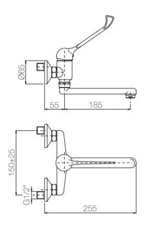 PB Clinic Robinet de bucătărie pentru persoane cu dizabilități montat pe perete cu mâner lung cromat 1208956271
