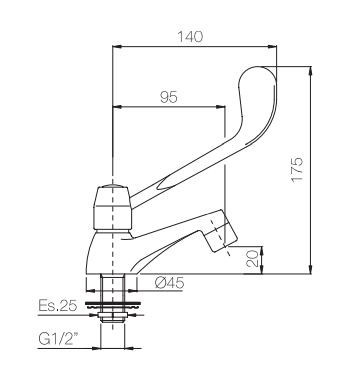 Clinica PB, robinet pentru persoane cu dizabilități, cu apă rece, cu manetă lungă, model cu strat de crom, 1208956276.