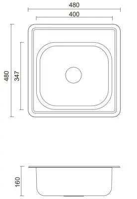 Chiuveta Aquadesign Basic din inox patrat, dimensiuni 48x48 cm, montare suprapusa, cu orificiu pentru robinet 1208956284.