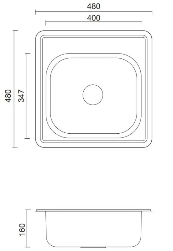 Aquadesign Basic chiuvetă pătrată din oțel inoxidabil 48x48cm, montată pe blat, cu orificiu pentru robinet 1208956284