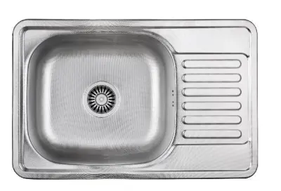 Chiuvetă Aquadesign Basic din oțel inoxidabil cu zonă de scurgere reversibilă, montaj suprapus, dimensiuni 66x42 cm, cod produs 1208956285.