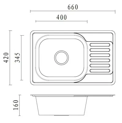 Chiuvetă Aquadesign Basic din oțel inoxidabil cu zonă de scurgere reversibilă, montaj suprapus, dimensiuni 66x42 cm, cod produs 1208956285.