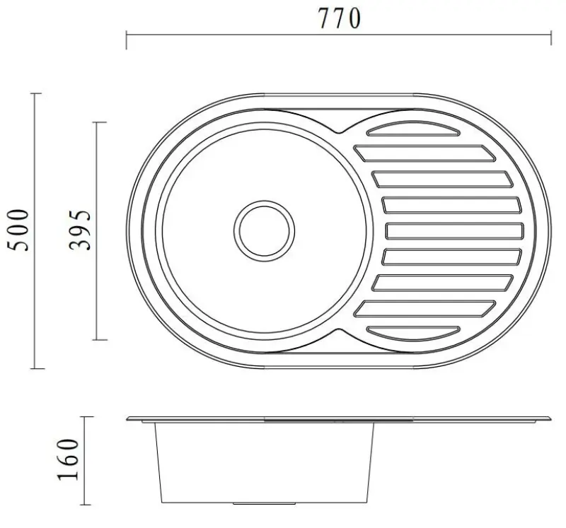Chiuvetă Aquadesign Basic din oțel inoxidabil cu zonă de scurgere reversibilă 77x50cm, montaj suprapus 1208956287.
