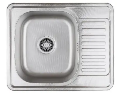 Cuva de inox Aquadesign Rudolf, dimensiune 580x480mm, montată pe blat cu suport pentru scurgere, reversibilă.