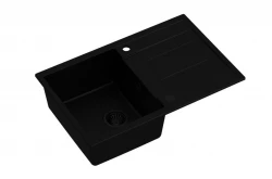 Chiuvetă încorporabilă Quadri Sheffield din granit negru, cu suprafață de scurgere, de dimensiuni 78x50cm și dop negru.