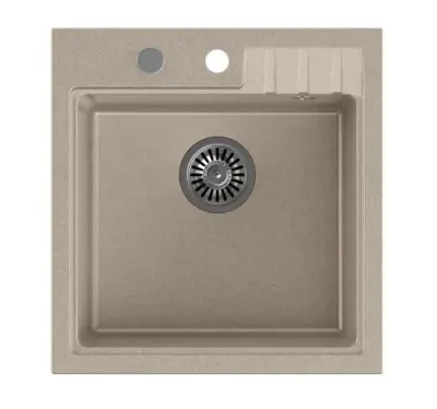 Cardiganul Quadri bej, cu chiuvetă montată deasupra din granit nisipiu, de dimensiunile 50x52cm, cu orificiu pentru robinet, cod de produs 1208956307.