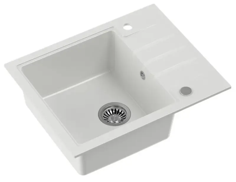 Cardiganul Quadri alb cu chiuvetă incorporată din granit cu suprafață de scurgere reversibilă, dimensiuni 62x50cm, 1208956308.