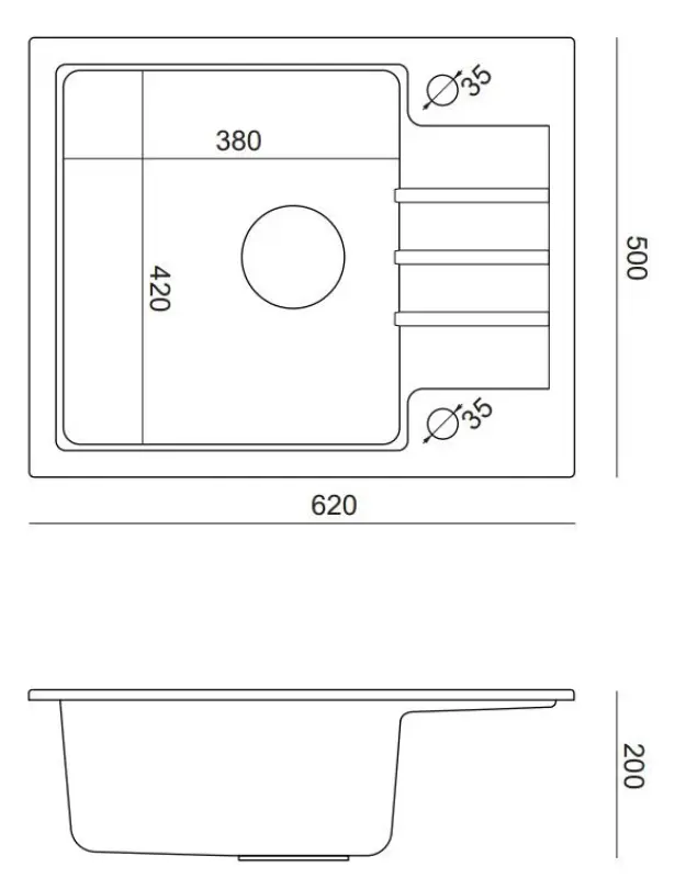 Cardiganul Quadri alb cu chiuvetă incorporată din granit cu suprafață de scurgere reversibilă, dimensiuni 62x50cm, 1208956308.