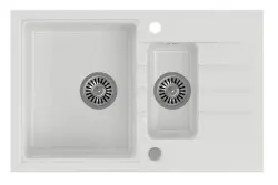 Cardiganul Quadri alb cu o singură chiuvetă montată pe blat de granit de 1,5 cm, cu suprafață de scurgere reversibilă, dimensiune 78x50cm, 1208956312.