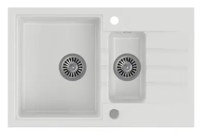 Cardiganul Quadri alb cu o singură chiuvetă montată pe blat de granit de 1,5 cm, cu suprafață de scurgere reversibilă, dimensiune 78x50cm, 1208956312.