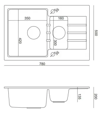 Cardiganul Quadri alb cu o singură chiuvetă montată pe blat de granit de 1,5 cm, cu suprafață de scurgere reversibilă, dimensiune 78x50cm, 1208956312.