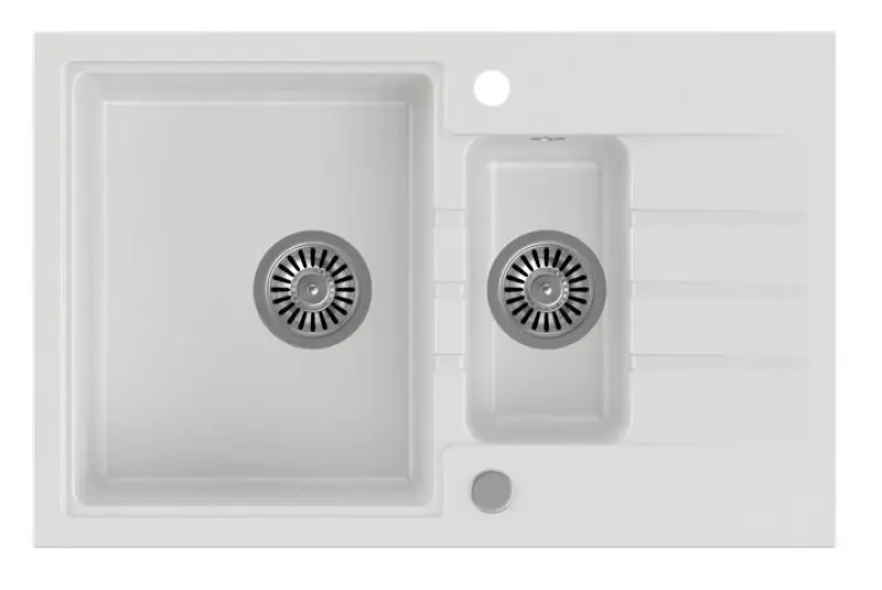 Cardiganul Quadri alb cu o singură chiuvetă montată pe blat de granit de 1,5 cm, cu suprafață de scurgere reversibilă, dimensiune 78x50cm, 1208956312.