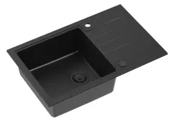 Cardiganul Quadri negru din granit cu chiuvetă încastrabilă cu suprafață de scurgere reversibilă, dimensiuni 78x50cm, cu dop negru, cod 1208956314.
