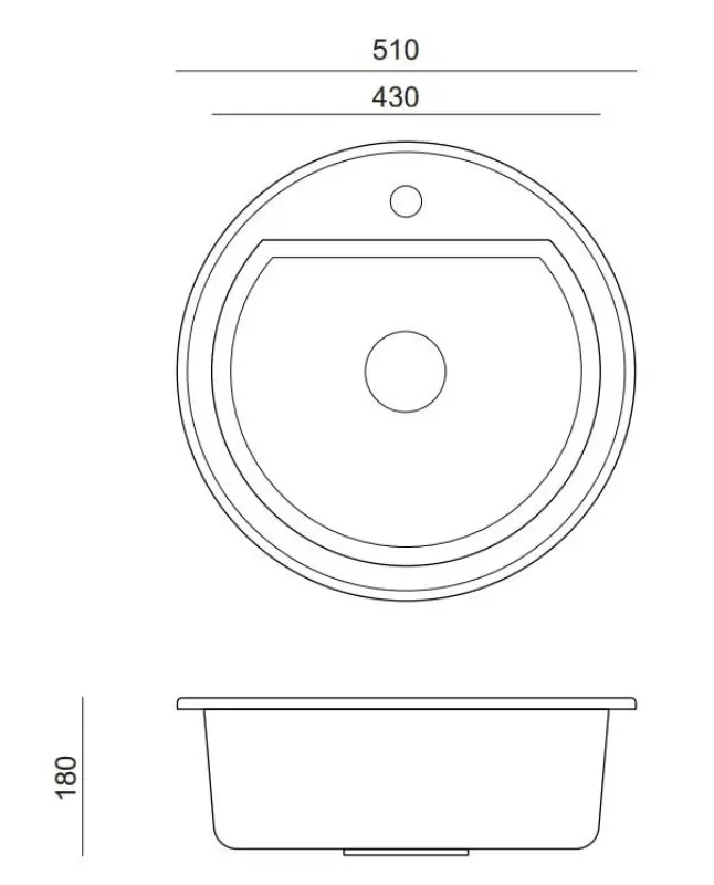Quadri Norwich Antracit Chiuvetă rotundă din granit 51 cm Montare pe blat - 1208956316