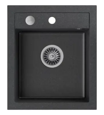 Chiuvetă de granit antracit Quadri Londen, 43x50 cm, cu orificiu pentru robinet, 1208956318.