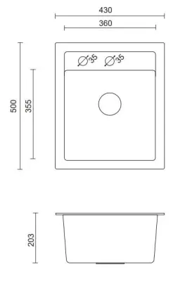 Chiuvetă de granit antracit Quadri Londen, 43x50 cm, cu orificiu pentru robinet, 1208956318.