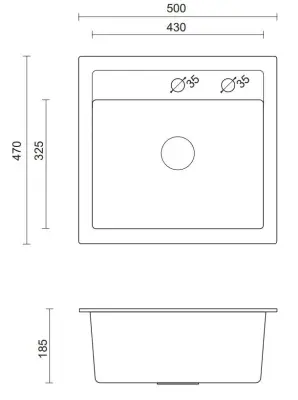 Quadri granit antracit Londra chiuveta 50x47 cm cu orificiu pentru robinet montat 1208956320.