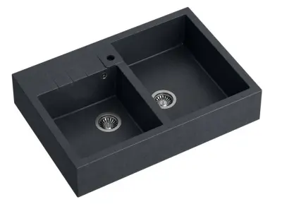 Chiuvetă dublă cu două cuve Quadri Minister antracit, model rural, dimensiuni 90x62cm, cod 1208956322.