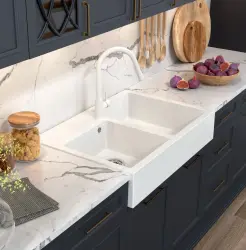 Chiuvetă dublă pentru bucătărie Quadri Minister, model rustic, alb, 90x62cm, 1208956327.