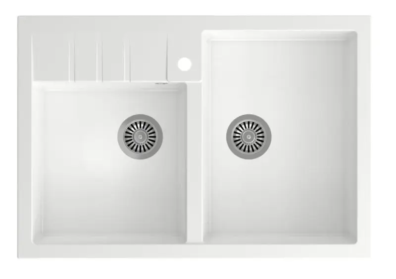 Chiuvetă dublă pentru bucătărie Quadri Minister, model rustic, alb, 90x62cm, 1208956327.