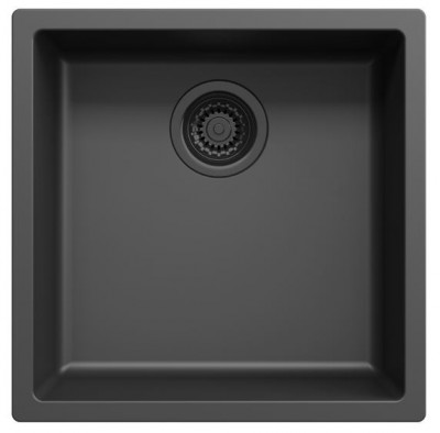 Chiuvetă neagră 40x40 cm, montată sub blat, deasupra blatului sau cu suprafață plană, cu dop negru 1208956391.