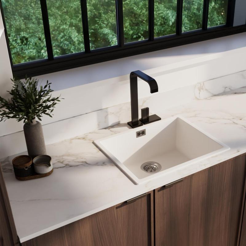 Chiuvetă albă de 50x40 cm, montată sub blat, suprafață sau încastrată, cu dop din oțel inoxidabil 1208956397.