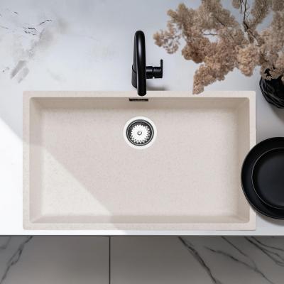 Nisip cremă, chiuvetă mare de 70x40cm, montare sub blat, pe blat și încastrată, cu dop din oțel inoxidabil, cod 1208956404.