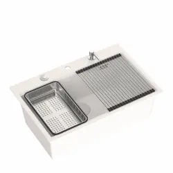 Cuțit de bucătărie din granit alb cu roci dure, cu chiuvetă mare de 76x50cm, inclusiv accesorii 1208956409.