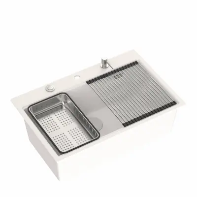Cuțit de bucătărie din granit alb cu roci dure, cu chiuvetă mare de 76x50cm, inclusiv accesorii 1208956409.