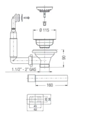 PB Set clasic de scurgere cromat cu preaplin pentru chiuveta de bucătărie și ventil cu filtru blocabil 1208956480