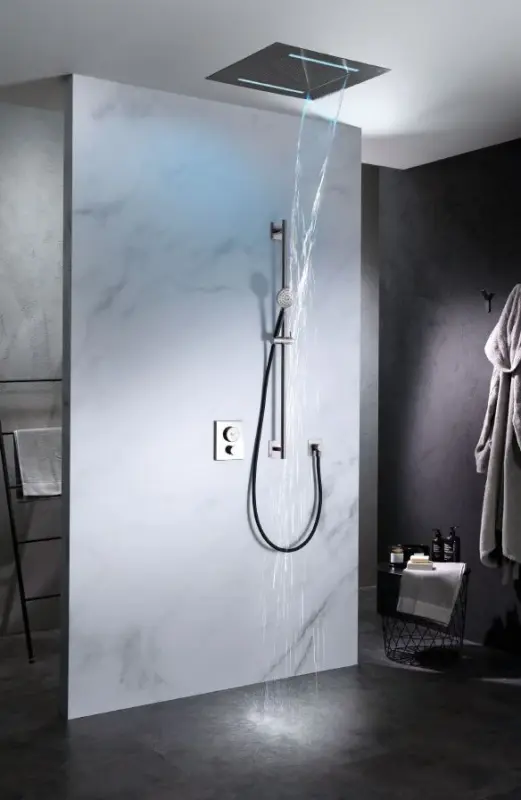 SB Square 316 Dus cu cascada Velvet Temptation și cromoterapie LED, finisaj de gun metal PVD periat 1208956746.