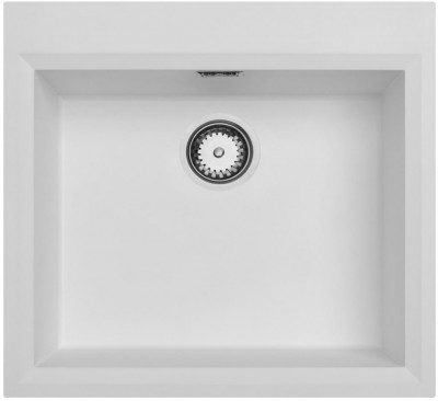 Chiuvetă albă de construcție de 58x53 cm cu orificiu pentru robinet și dop de oțel inoxidabil 1208956763.