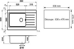 Chiuveta mare din plastic negru reversibila cu scurgere incorporata, marca Ausmann Fibre, dimensiuni 86x50 cm, cu dop negru.