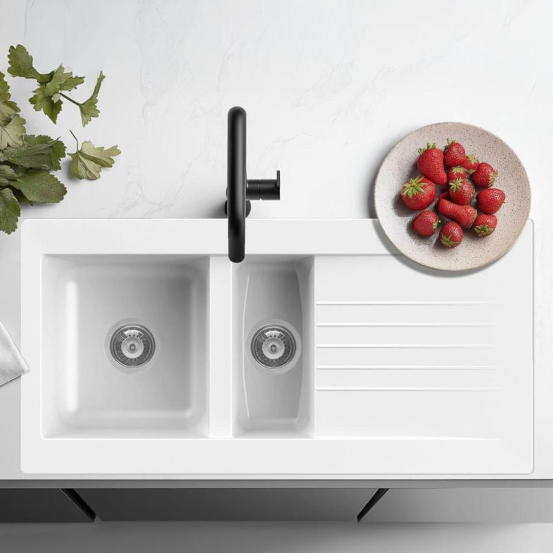 Ausmann Fibre 1,5 chiuvetă din plastic alb reversibilă cu scurgere suprapusă 100x50 cm 1208956786