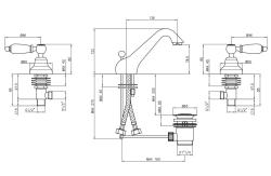 Robineta clasică PB cu 3 găuri pentru chiuvetă scundă cu manere albe din oțel inoxidabil 1208956908.