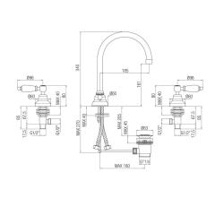 Robineta clasica PB pentru chiuveta cu 3 găuri. Mâner alb cu guri rotunde și duză cromată. 1208956912.