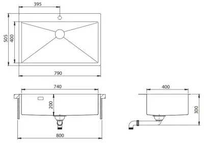 Ausmann Turt chiuvetă mare din metal de culoarea armei PVD antracit PVD 79x50mm cu gaură pentru robinet montare sub blat, montare la nivel și suprafață 1208956940