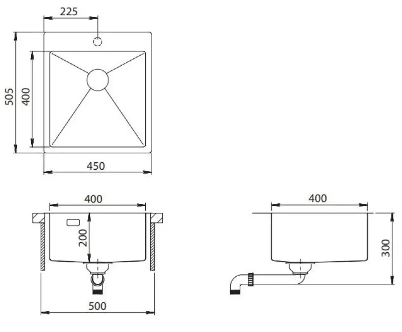 Chiuveta din oțel inoxidabil Ausmann Turt, dimensiuni 450x505mm, cu orificiu pentru robinet, montaj sub blat, suprafață plană și montaj suprapus 1208956941.