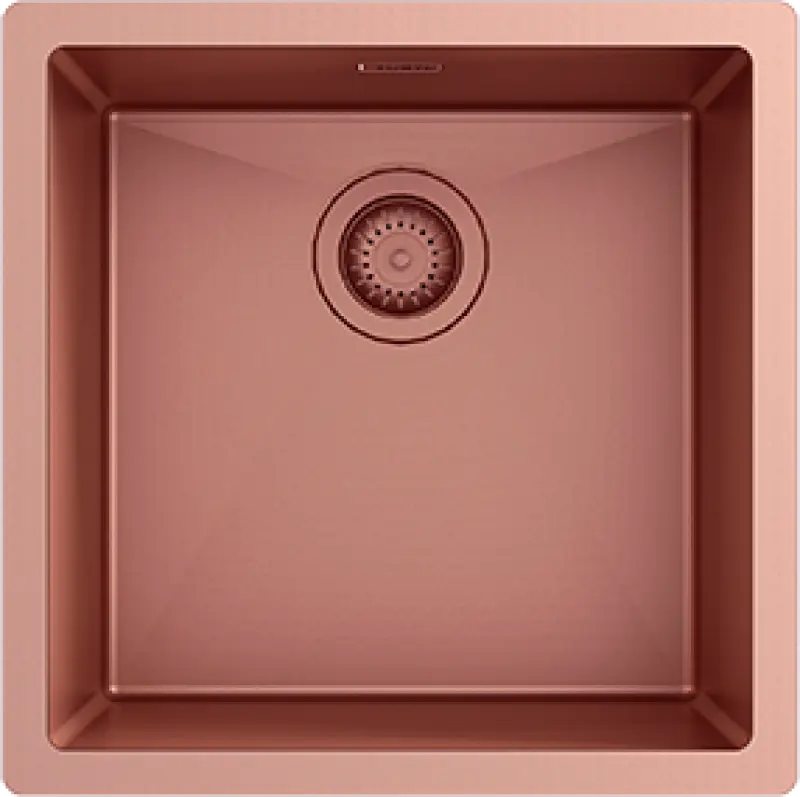 Traduceti urmatorul text in romana: Chiuveta din cupru Ausmann Turt, cu finisaj PVD NANO Copper, dimensiuni 40x40 cm, montaj sub blat, suprapus sau incorporat, cod de produs 1208956945.