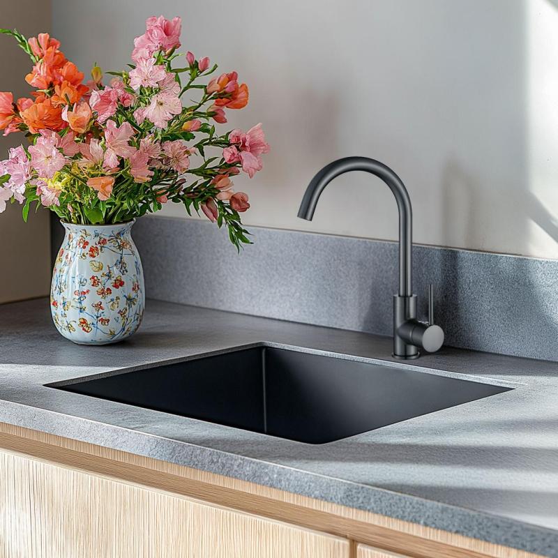 Chiuveta de bază, supraîncastrată și suspendată, din oțel inoxidabil, de culoare gri închis, cu finisaj PVD NANO, marca Ausmann, dimensiuni 40x40, cod produs 1208956946.