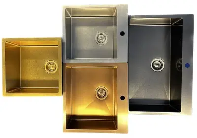 Chiuvetă din oțel inoxidabil Ausmann Turt RVS PVD NANO 40x40 submontată, cu suprafață plană și suprafață suprapusă 1208956947.